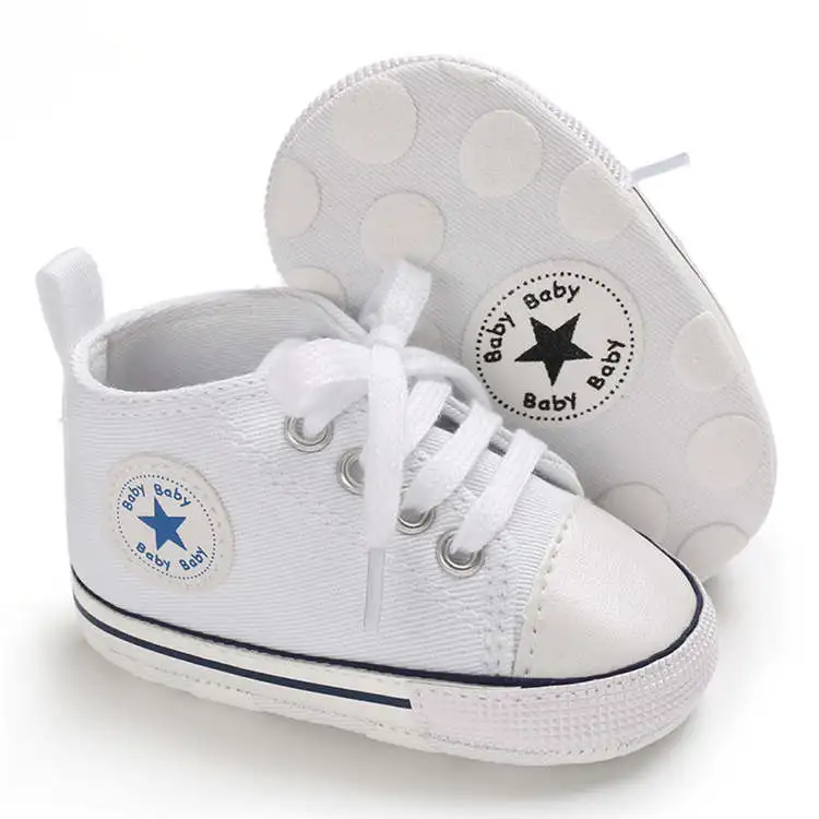 Детская обувь; кроссовки для мальчиков и девочек; хлопковая мягкая нескользящая подошва; Цвет Небесно-Голубой; обувь для новорожденных; обувь для первых шагов; Повседневная парусиновая обувь для малышей - Цвет: Белый