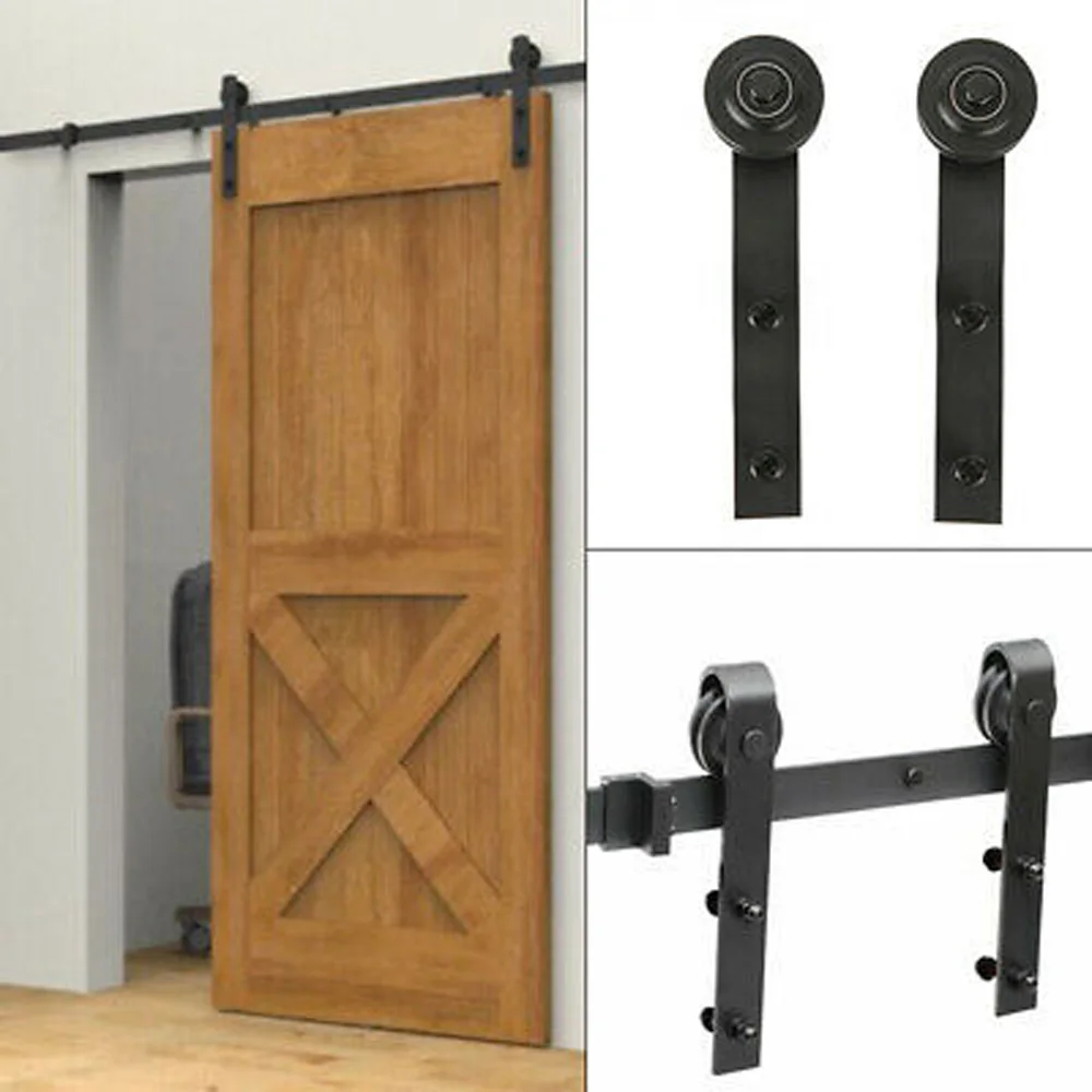 

2*Sliding Door Tracks Hardware Bedroom Wardrobe Rail Kit Wall Mount Black Barn Partition Door Sliding Tracks Wheels High Quality