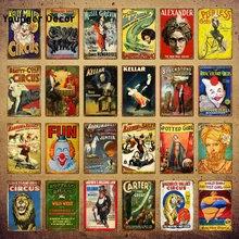 Забавные цирковые металлические знаки Келлар Александер стикер на стену ВИНТАЖНЫЙ ПЛАКАТ живопись тарелка для паба бар клуб кафе домашний декор YI-102