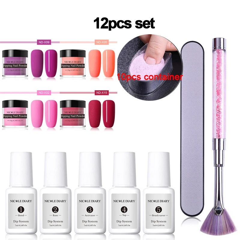 12pcs set 8 NICOLE дневник окунания ногтей порошок матовый блеск для ногтей набор голографический Dip порошок для ногтей пыль дизайн ногтей украшения натуральный сухой - Цвет: 12pcs set 8