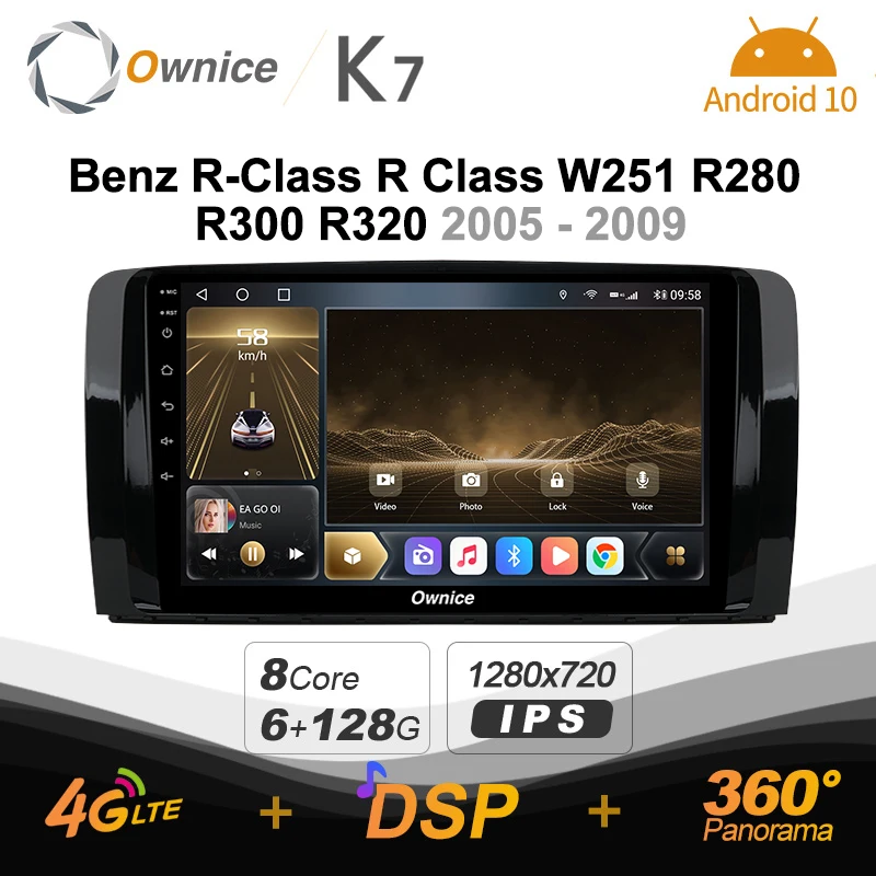 Автомагнитола Ownice K7 6G + 128G для Mercedes Benz R-Class R Class W251 R280 R300 R320 android 10 0 BT 5 360 4G LTE 1280*720 SPDIF |