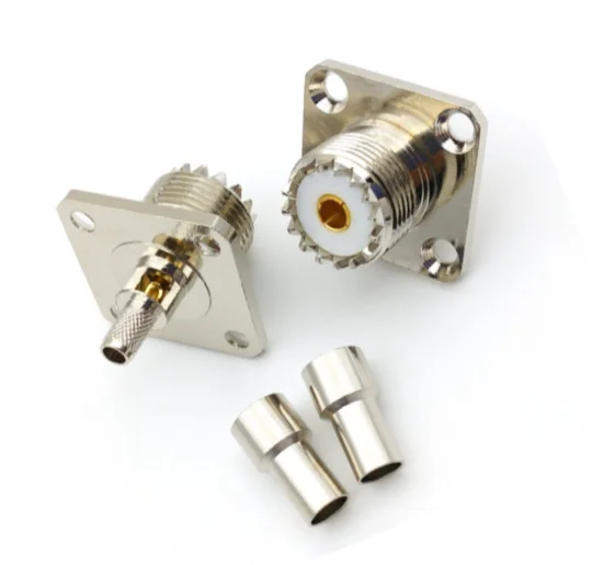 Connettore Pl259 So239 Uhf Femmina Flangia A 4 Fori A Crimpare Rg58 Rg142 Lmr195 Cavo Ottone Rf Adattatori Coassiali 25Mm