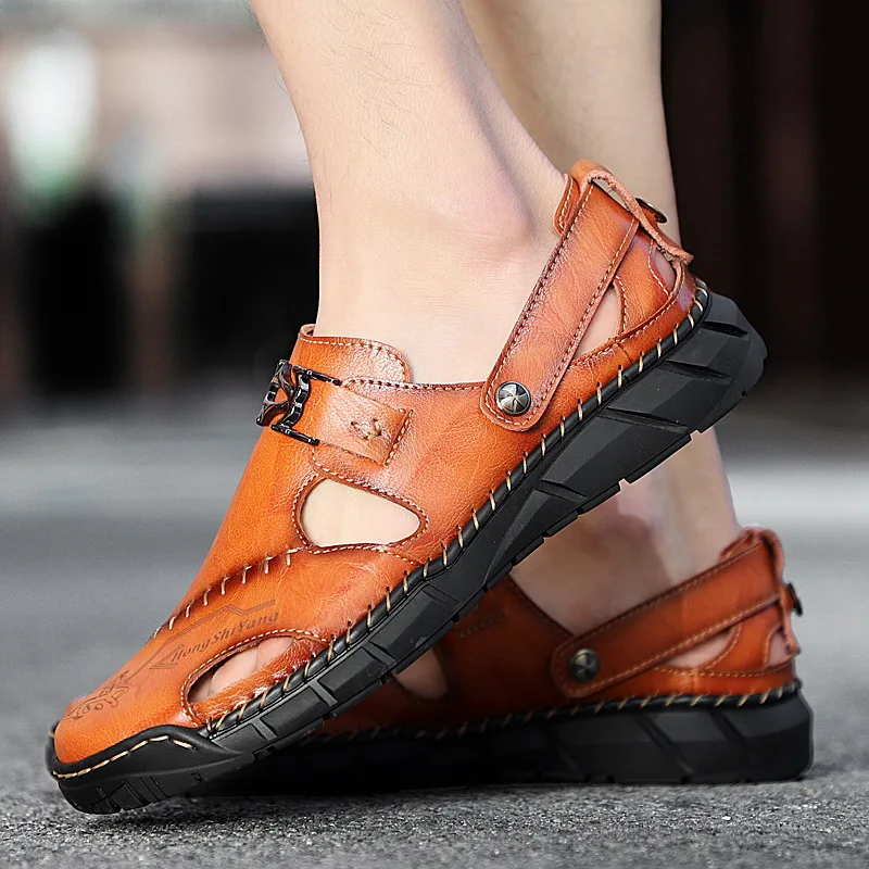 2020 Summer Men's Sandals Genuine Leather Outdoor Handmade Men Slippers Shoes Beach Breathable Cowhide Casual | Обувь