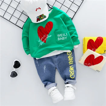 

HYLKIDHUOSE Baby Girls Boys Clothing Sets 2020 Autumn Love T Shirt Jeans Inafnt Newborn Clothing Casual Kids Children Clothes