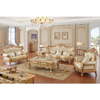 

Antique gold classical American leather sofa set 0409-FS1023