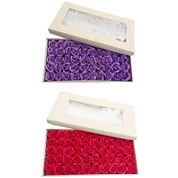 

2 Box 100Pcs with Stand Rose Soap Flower Body Bath Soap Rose Whitening Soap Wedding Decoration Gift (Purple & Red)