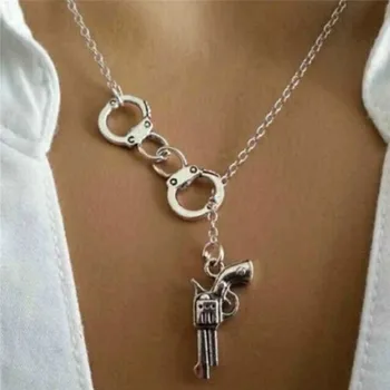 

Fashion Color Handcuff And Gun Necklace For Women Men Jewelry Gift