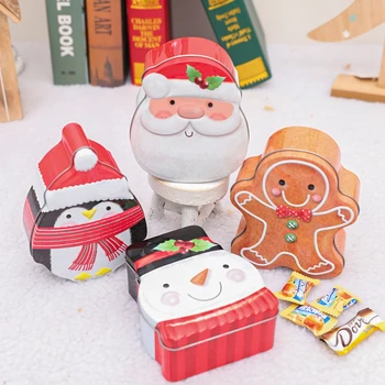 

Christmas Decorations Cartoon Iron Box Candy Can Penguin Santa Claus Snowman Smiling Face Model Cute Christmas Children Gift Box