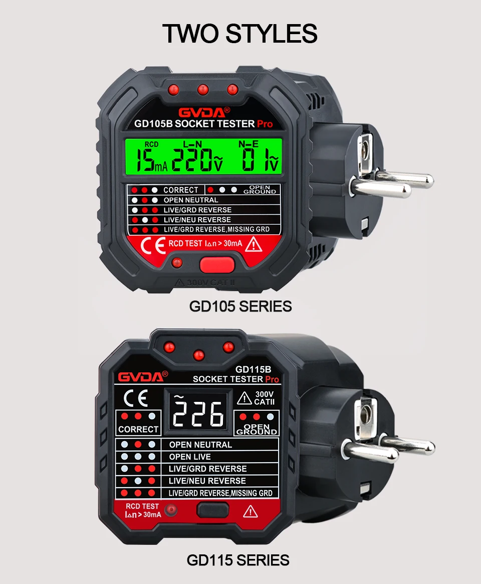 Description Picture 6 of itemGVDA Socket Tester Outlet Detector Circuit Breaker Finders Ground Zero Line US UK EU Plug Polarity Phase Check Instruments