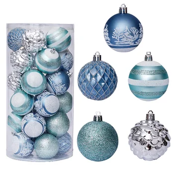 

30PCS Christmas Glitter Ball Blue Hanging Ball Ornament Christmas Tree Ornaments Hanging Palline Natale
