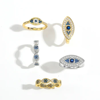 Vintage Ethnic Lucky Turkish Blue Eye Rings for Women Luxury Charm  Gold-plated Copper CZ Finger Rings Wedding Jewelry Gift