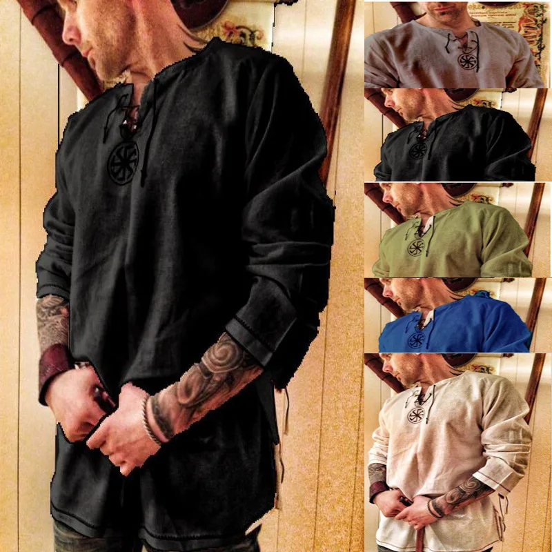 Medieval Renaissance Mens Ancient Slavic Embroidery Tops Shirt Cosplay Costume Medieval Renaissance Mens Ancient Slavic Embroidery Tops Shirt Cosplay Costume