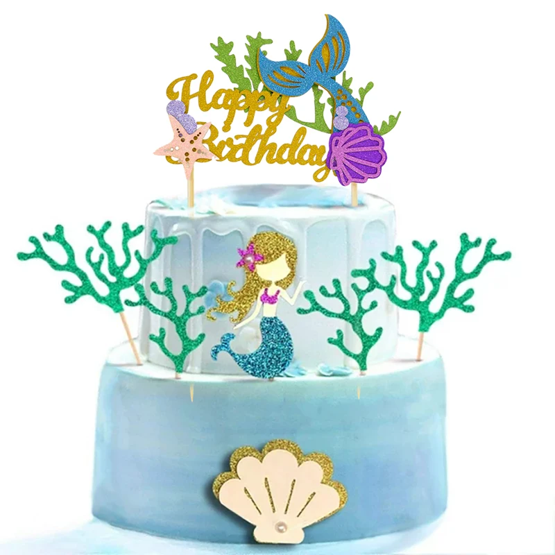 Cake Toppers Mermaid Party Decoration Sequin Tail Cupcake Topper Kids Girls
