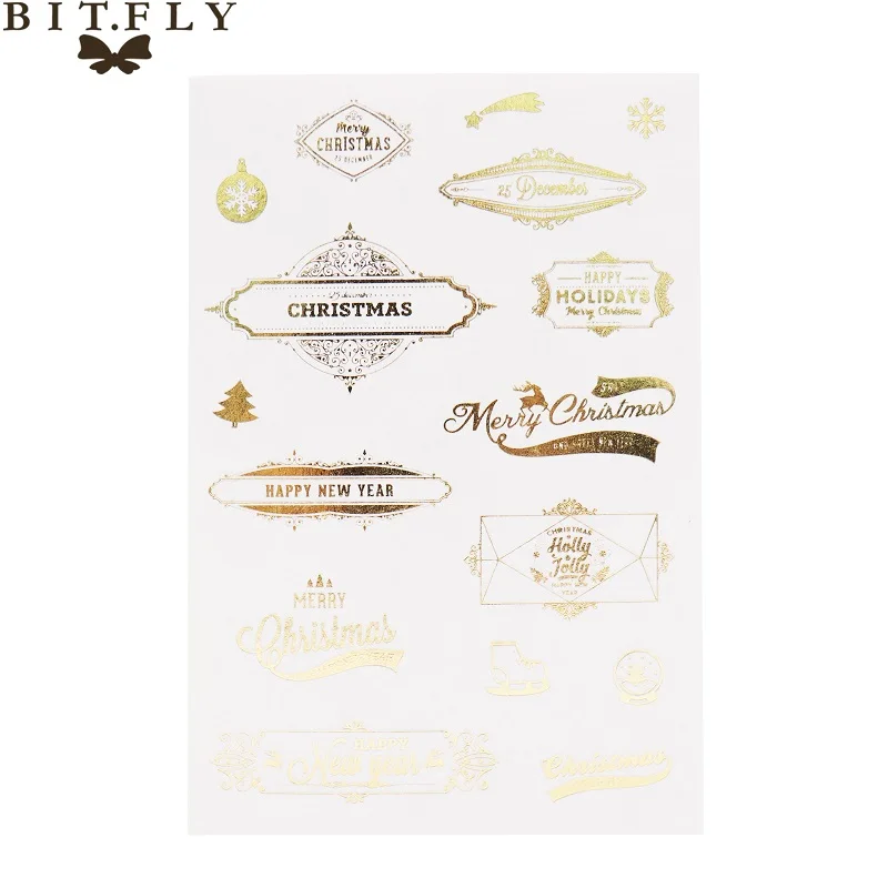 BITFLY Merry Christmas снеговик, Рождественская елка, Лось альбом для стикеров, Подарочная коробка, украшение, бронзовая этикетка, новогодние украшения - Цвет: H