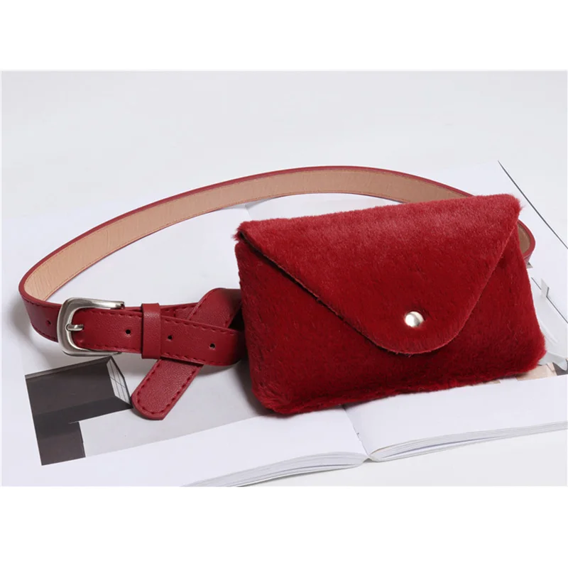 Red Waist bag Новинка, женская сумка на пояс, модная, плюшевая, на пояс,, зимняя, для девушек, искусственная кожа, мех, на грудь, маленькая, с клапаном, на пояс, сумки для путешествий, сумка для денег - Цвет: Red Waist bag