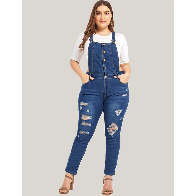 Plus Size Vrouwen Jumpsuits Denim Blue 