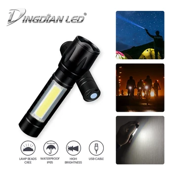 

Zoomable Tactical LED Flashlight Torch Side Light Flash Light USB Rechargeable Waterproof Battery CREE LED Torch MINI Portable