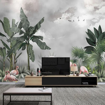 

3D Wallpaper Tropical Plant Leaves Birds Photo Wall Mural Restaurant Cafe Living Room Background Wall Painting Papel De Parede