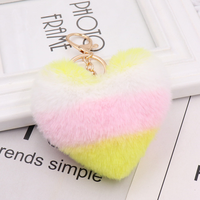 Rabbit Fur Pom-pom Keychain Leopard-print Pom-pom Keychain Lady Mobile Phone Bag Key Ring Love Pendant Decoration