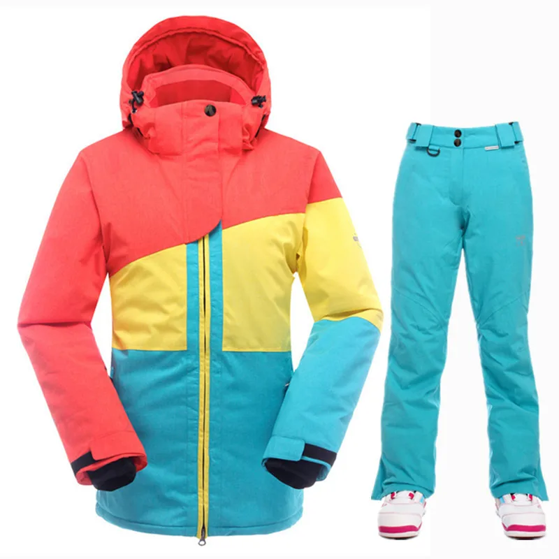 SAENSHINGWomen лыжный костюм зимний водонепроницаемый Женский лыжная куртка сноуборд брюки Термо дышащий дешевый открытый горный лыжный комплект - Цвет: SA BLUE SET