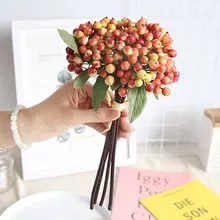 Искусственные ягоды Стебли фрукты шелк ягоды Поделки Сделай Сам поддельный цветок декор свадебный подарок красная ягода для Холли Рождественский фестиваль