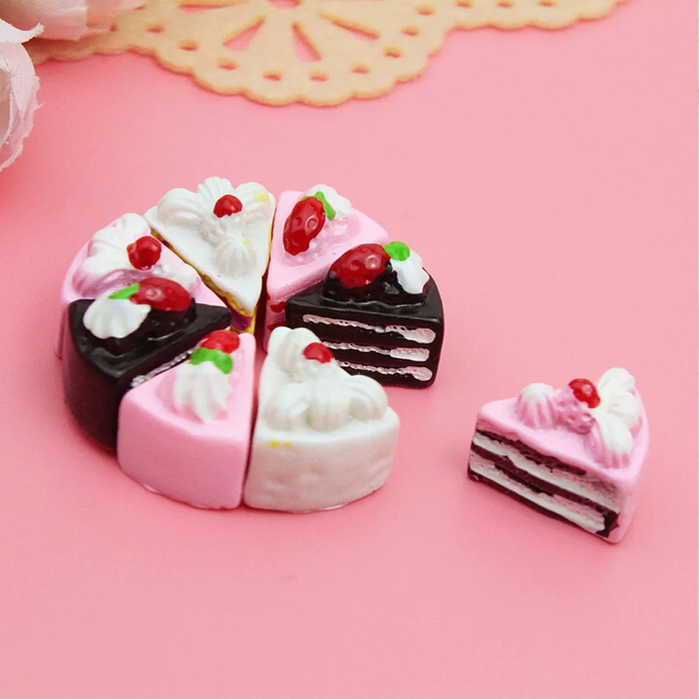 10Pcs Colorful Mix Cake Resin Miniature Flowers Candy Cake Cabochons for Home Decor Craft Accessory DIY Doll House Toys