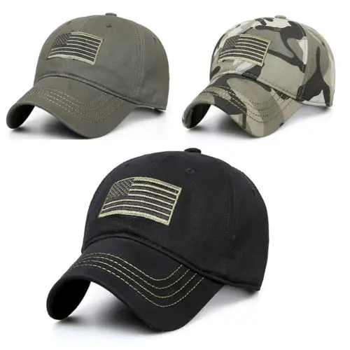 New Men American Sports Tonal Flag Patch Embroidery Curved Cap Military Tactical Operator Detachable Baseball Army Camo Hat
