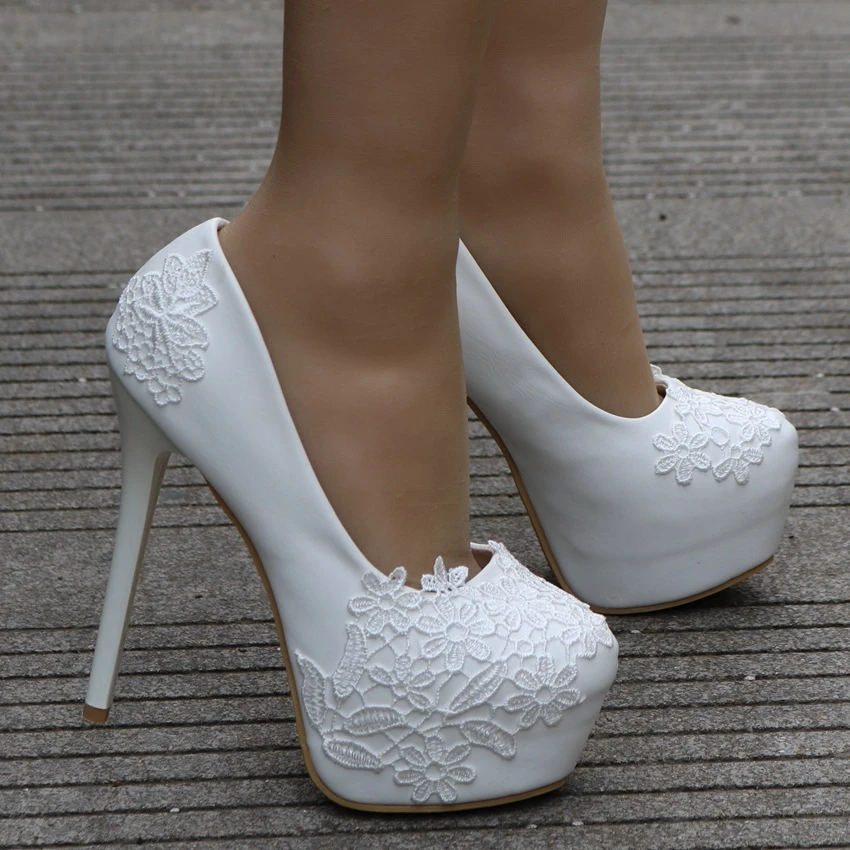 white lace court shoes