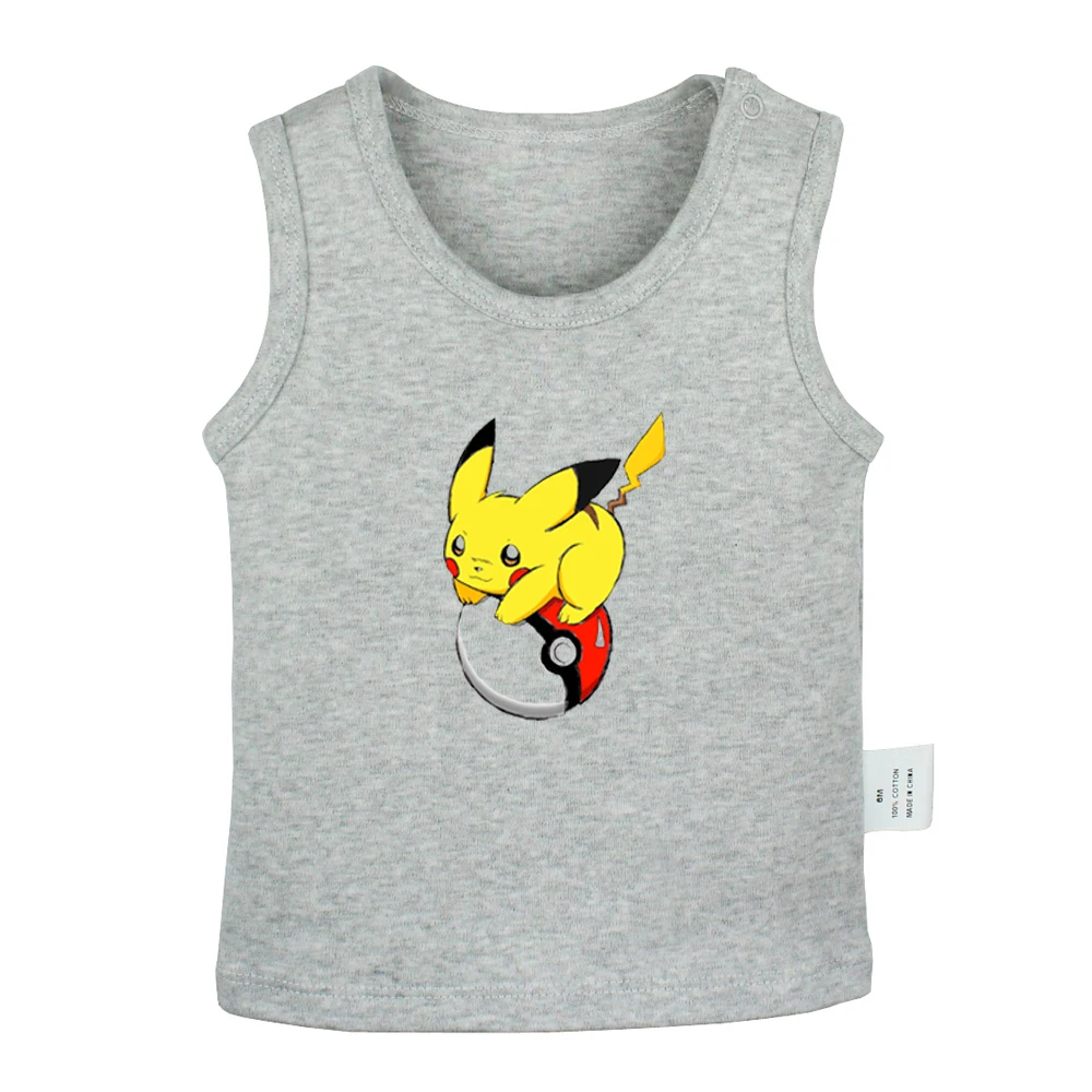 Мультфильм Покемон веселый счастливый покебол PIKACHU дизайн новорожденных Детские майки футболки жилет для малышей без рукавов хлопковая одежда для новорожденных - Цвет: JbBabyYV060G