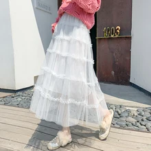 Белые газовые юбки для женщин, новинка, юбка-Одуванчик, юбка-Одуванчик, пышная юбка-пачка феи, длинная юбка
