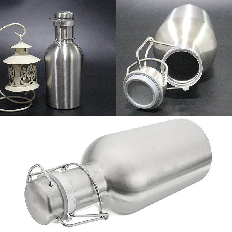JX-LCLYL 1L/32oz New Stainless Steel Beer Growler Swing Top Beer Bottle Home Brew Tool