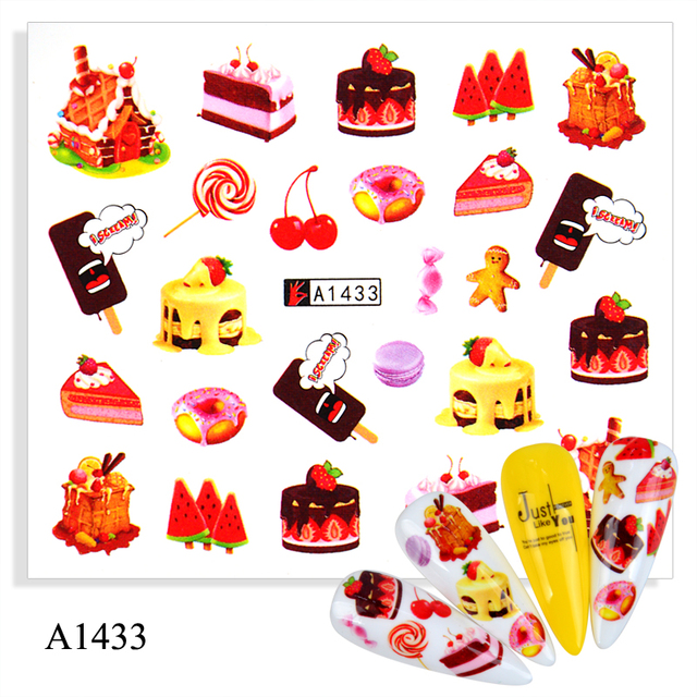 Sheet Nail Sticker Ice Creams Animal Fruit Cup Cake Water Decal Accessories Summer Designs Manicure Nail Art Transfer Sticker