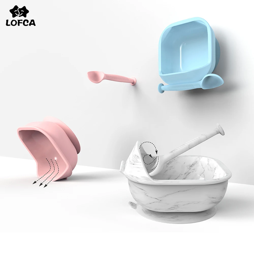 

LOFCA 1set Silicone Baby Feeding Bowl Tableware Waterproof Food Grade Silicone Spoon Non-Slip BPA Free Silicone Dishes For Baby