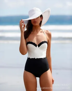 

Sexy one-piece swimsuit lace black and white color matching bikini swimsuit