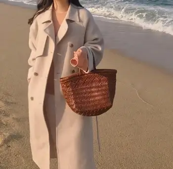 

Korean Winter Warm Long Woolen Coat Turn-Down Collar Women Retro With Belt Warm Outwear Long Sleeve Plus Size Overcoat