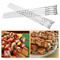 12pcs BBQ Barbecue Skewers Stainless Steel Grill Needles Kabob Sticks with Storage Bag for Outdoor Barbecues