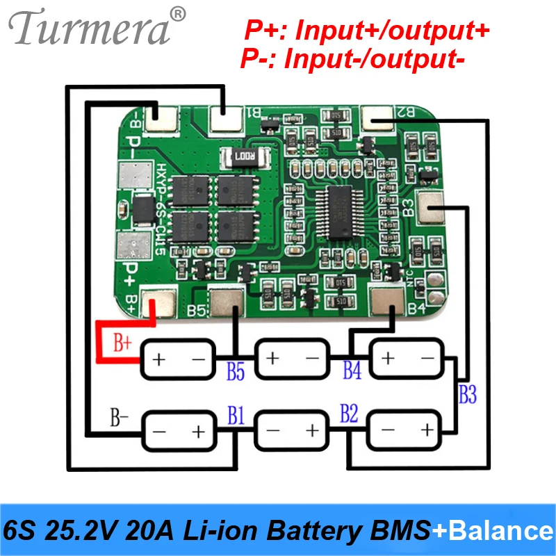 6S 25.2V 20A BMS Lithium Battery Board with Balancing for 25V Screwdriver and 24V Massage Gun Muscle Pack Use Turmera | Электроника