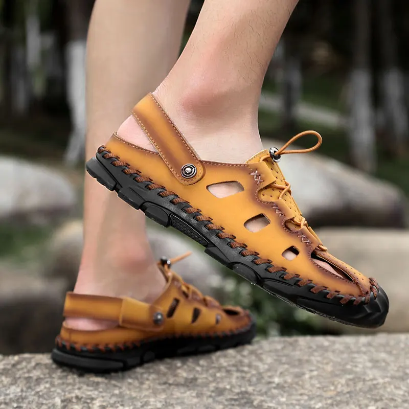 Men's Sandals Men's Summer Shoes Handwork Leather Men Beach Sandals Comfortable Design Men Beach Shoes Outdoor Men Sandals