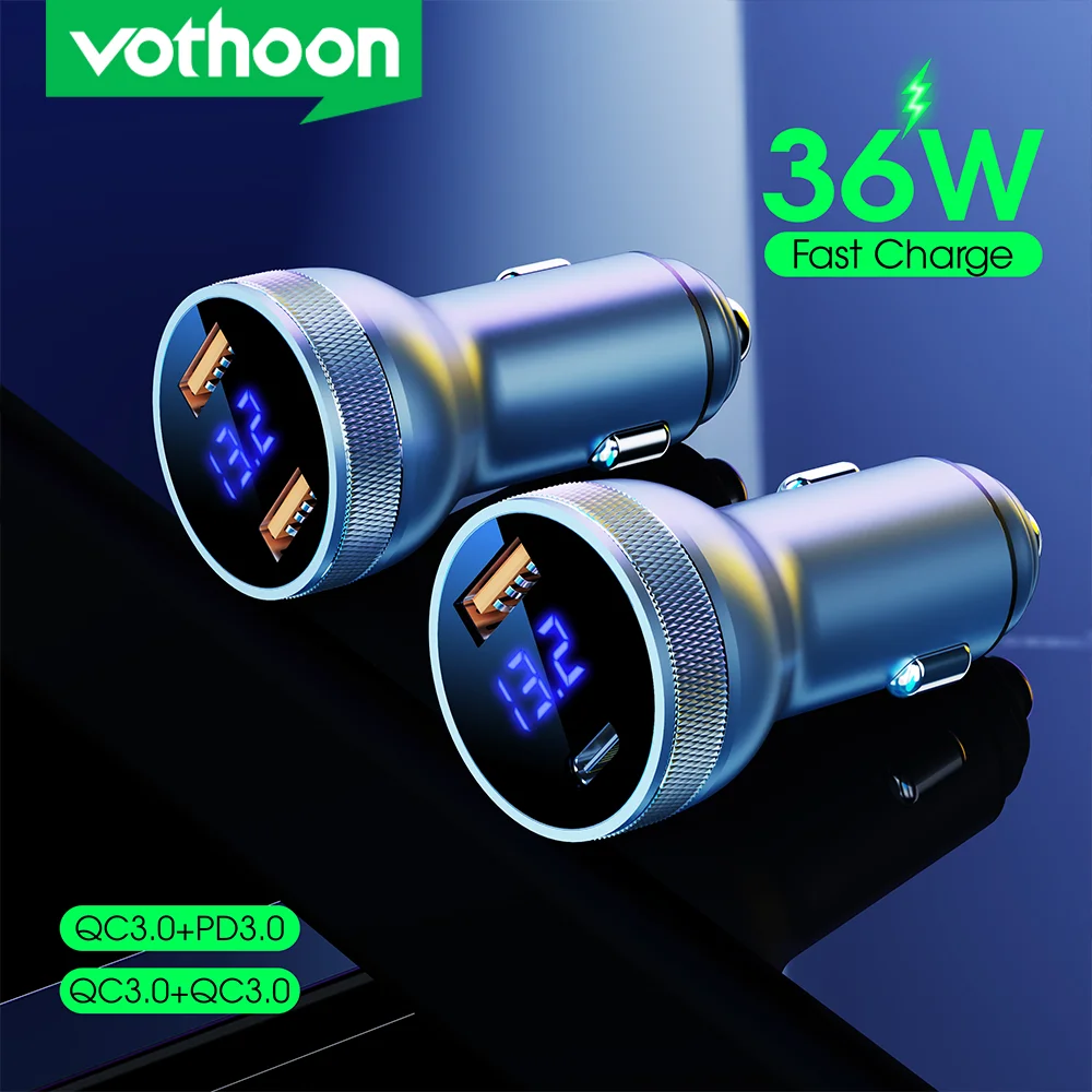 Vothoon USB Car Charger Quick Charge 3.0 Fast Charging Charger for iPhone 13 Samsung Huawei Type C QC PD Mobile Phone