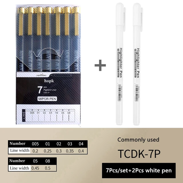Pigment Liner Micron Ink Art Marker Pen Calligraphy Brush Pens Black Fineliner Sketching Manga Drawing Hand Lettering White Pen 9Pcs set A-2