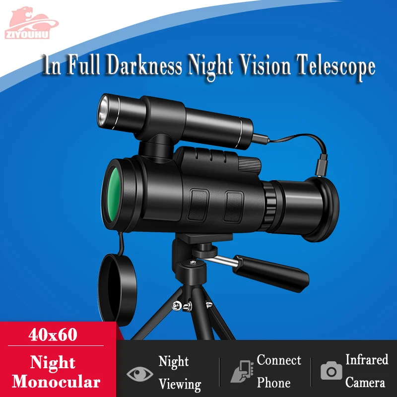 

ZIYOUHU 40x60 Monocular Night Vision Infrared Digital Camera Connect Cellphone Photography Multi-function Night Viewer Telescope
