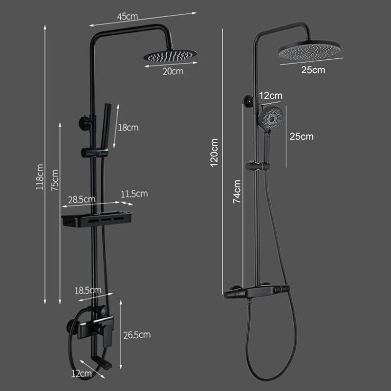 Black Rainfall Shower Faucets Set Wall Mounted Rain Shower Faucet Storage Bath Mixer Tap Hot Cold with Hand EL3903