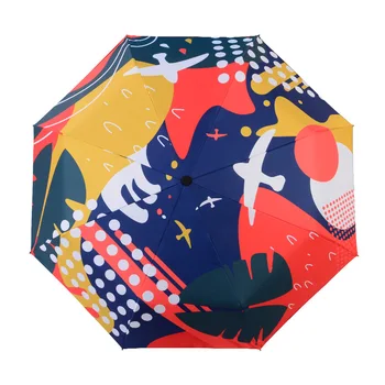 

Three-folding women sunny and rainy umbrella black coating sunscreen UV protection parasol reinforced windproof strong umbrella