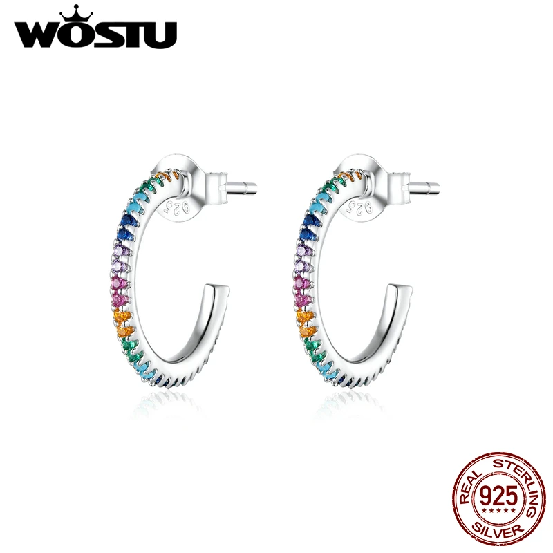 WOSTU натуральная 925 пробы радужные серьги гвоздики красочные циркониевые простые