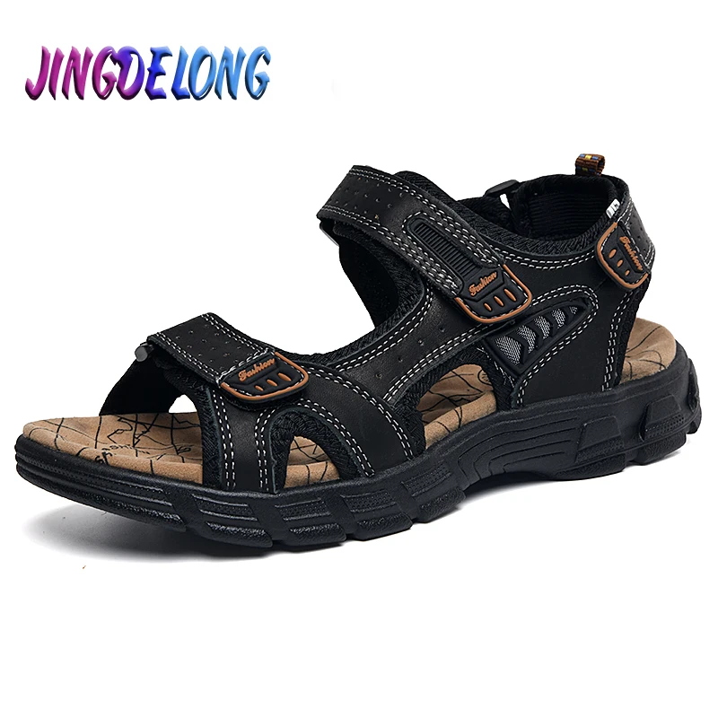 Classics Men's Sandals Summer Genuine Leather Sandals Handmade Outdoor Mesh Men Footwear Soft Breathable Metal Leather Slippers