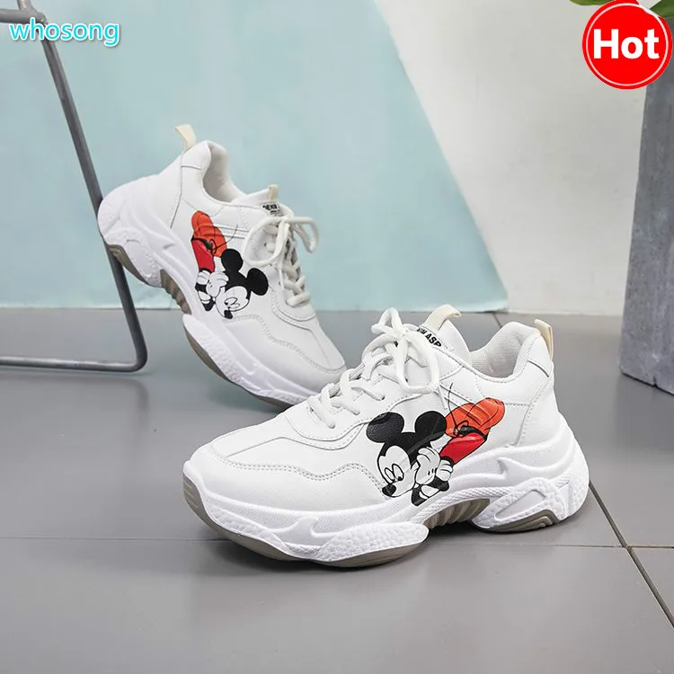 

whosong New 2020 early spring new ins daddy shoes women Mickey printed sneakers tide thick bottom shoes