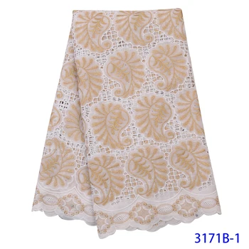 

Gold And White Dry Lace Fabric High Quality African Nigerian Milk Lace Fabrics For Women Wedding Swiss Voile Lace Fabric 3171b
