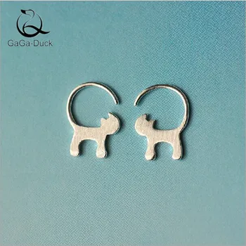

New Fashion Jewelry Creative Cute Animal Personality 925 Sterling Silver Ear Hook Small Meow Long Tail Wire Cat Earrings E61