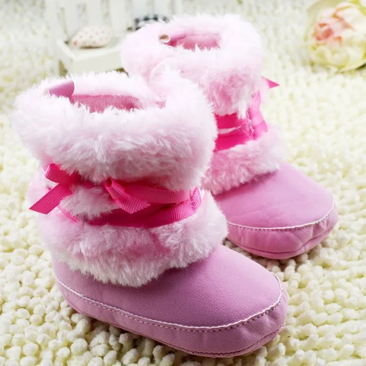 Теплые зимние ботинки для маленьких девочек от 0 до 18 месяцев с бантиком-бабочкой, нескользящая зимняя обувь на толстой подошве