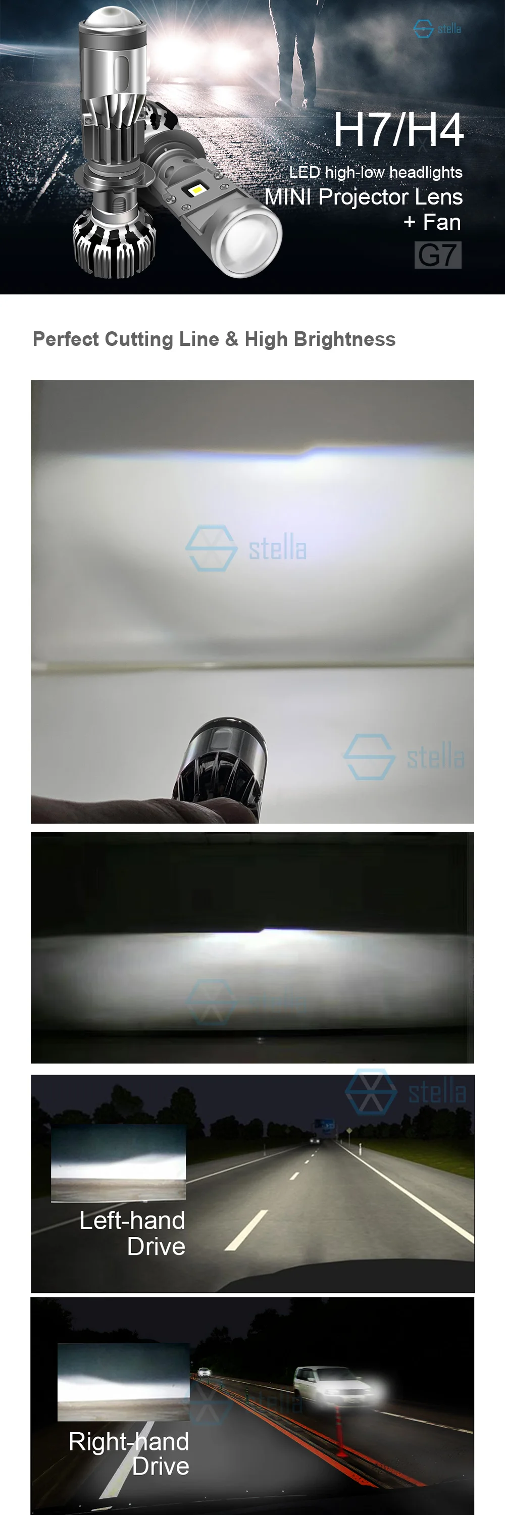 Светодиодный мини-светильник на голову с линзами от Стелла H7, светодиодный налобный фонарь H7, фара ближнего света, лампа для льда дальнего света для авто, 55 Вт, 5500 к, белый светильник